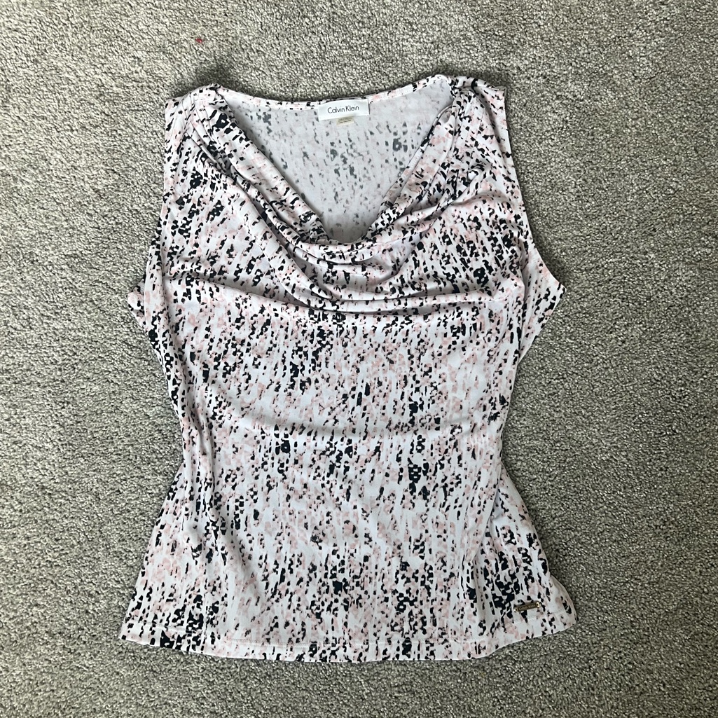 Calvin Klein Women's M Pink And Black Snake Print Sleeveless Blouse Lightweight